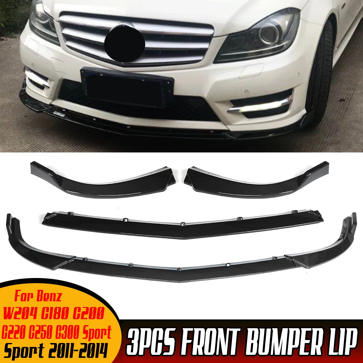 Car Front Bumper Lip Deflector Lip Body Kit Spoiler Splitter For Mercedes For Benz W204 C180 C200 C220 C250 C300 Sport 2011-2014