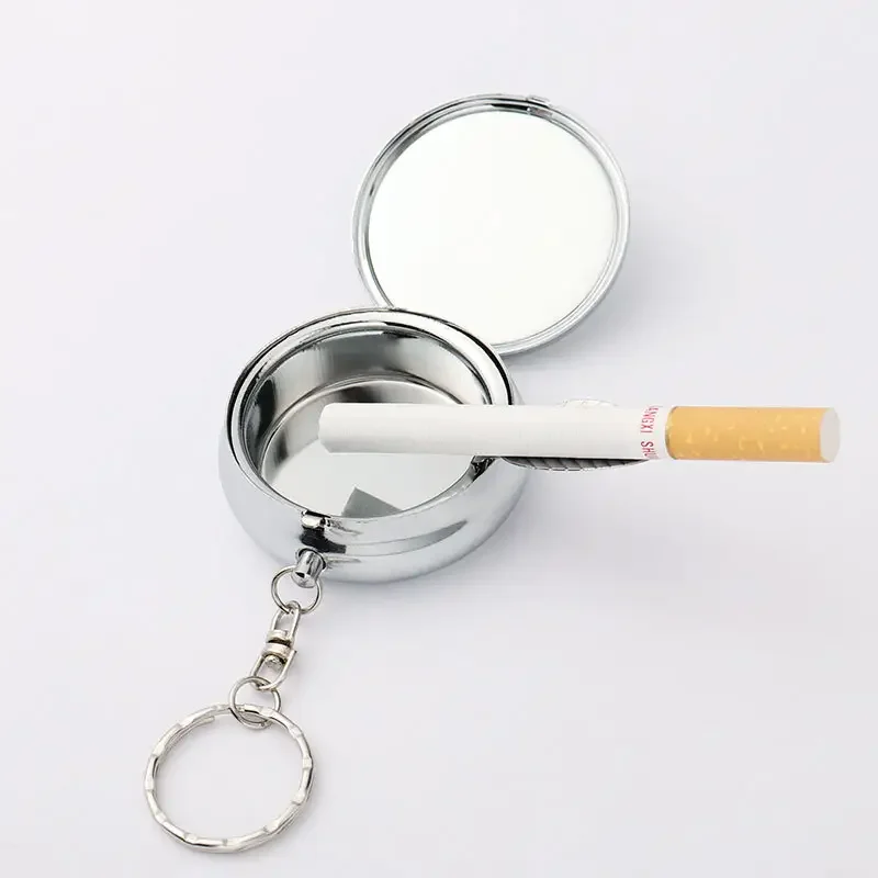 Eco-friendly Portable Sublimation Blank Mini Shaped Silver Cigarette Ashtray Outdoors Round Keychain Smoking Accessories for Diy