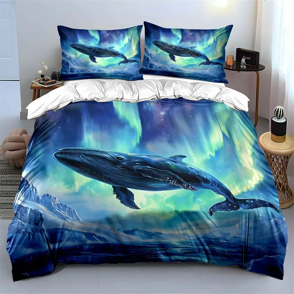 Aurora Whale Art Decor Set Soft Skin-Friendly Bedding Set Includes 1 Duvet Cover And 2 Pillowcase, Gift