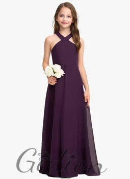 子供のためのシフォンホルタードレス、お祝いのための花の女の子のドレス、誕生日、イブニングパーティー、ボール、ジュニアブライドメイドドレス、儀式とイベント