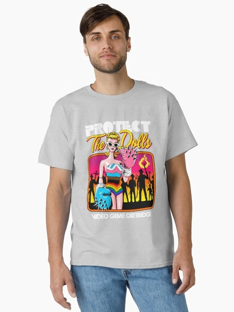 

Retro - Arcade - Style Crew Neck T - Shirt Showcasing A Playful Protect - The - Dolls Motif Print New Arrival Tee S-4XL
