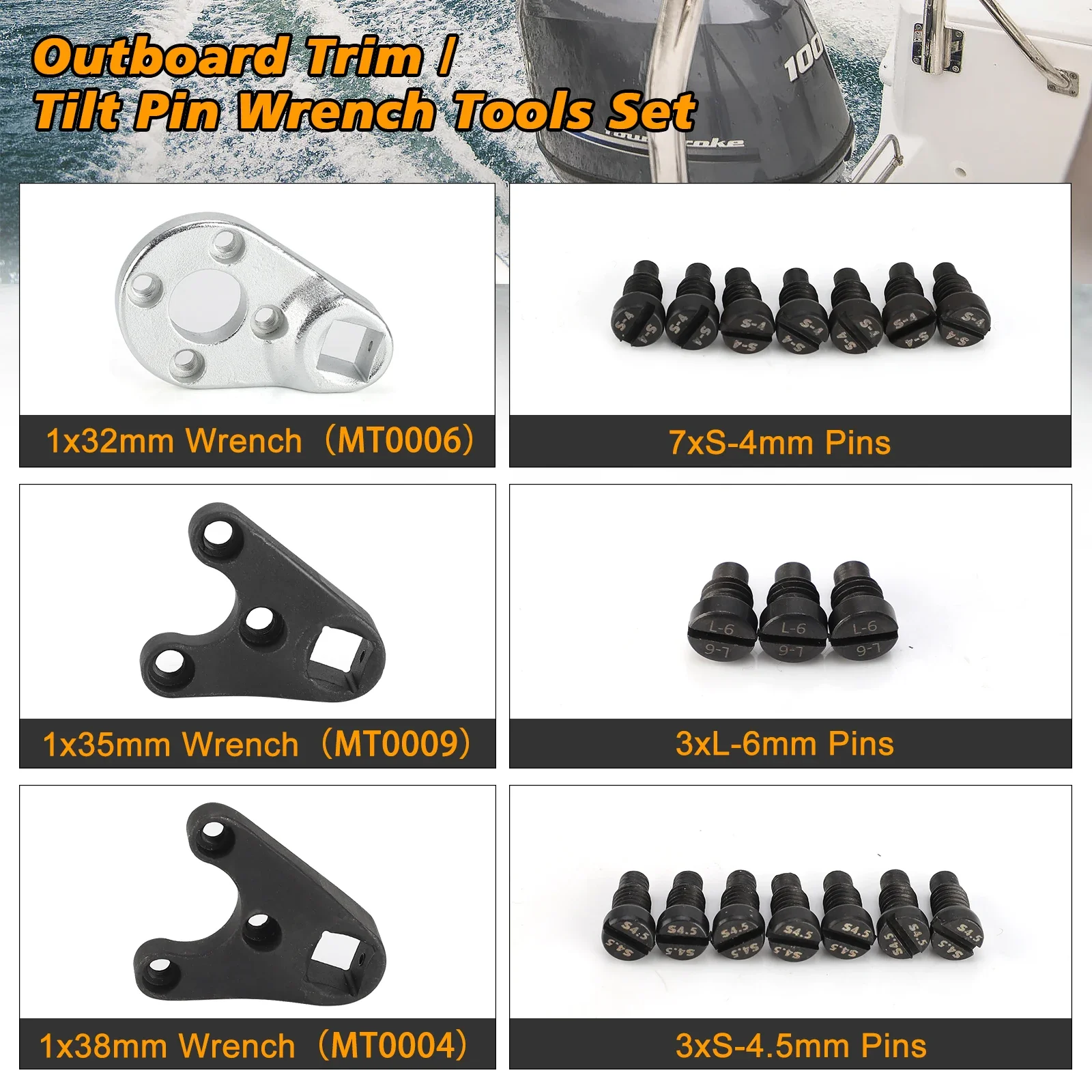 Outboard Trim/Tilt Pin Wrench Tool Set - MT0004 MT0006 MT0009 For Yamaha Suzuki Johnson Evinrude All Seastar Hydraulic End Caps