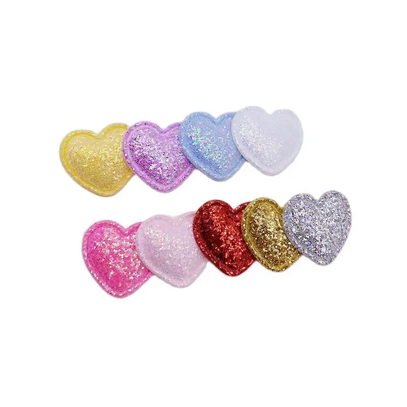 100 Stück, 2,5 cm, glänzende Stoffherzen, aufgesetzte Applikationsstücke, zum Selbermachen, Nähzubehör für Kleidung, Hüte, Bastelarbeiten und Kopfbedeckungen. – Detail 1