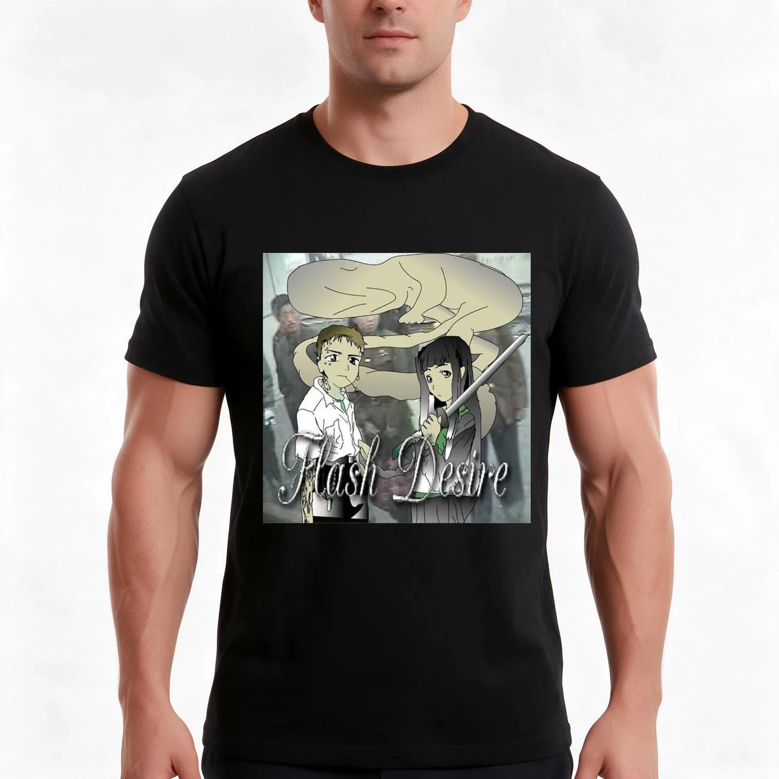 YABUJIN FLASH DESIRE T-Shirt, Summer Casual Cotton Tee, Oversized Streetwear Tops, Vintage Graphic Print, Loose Fit Short Sleeve