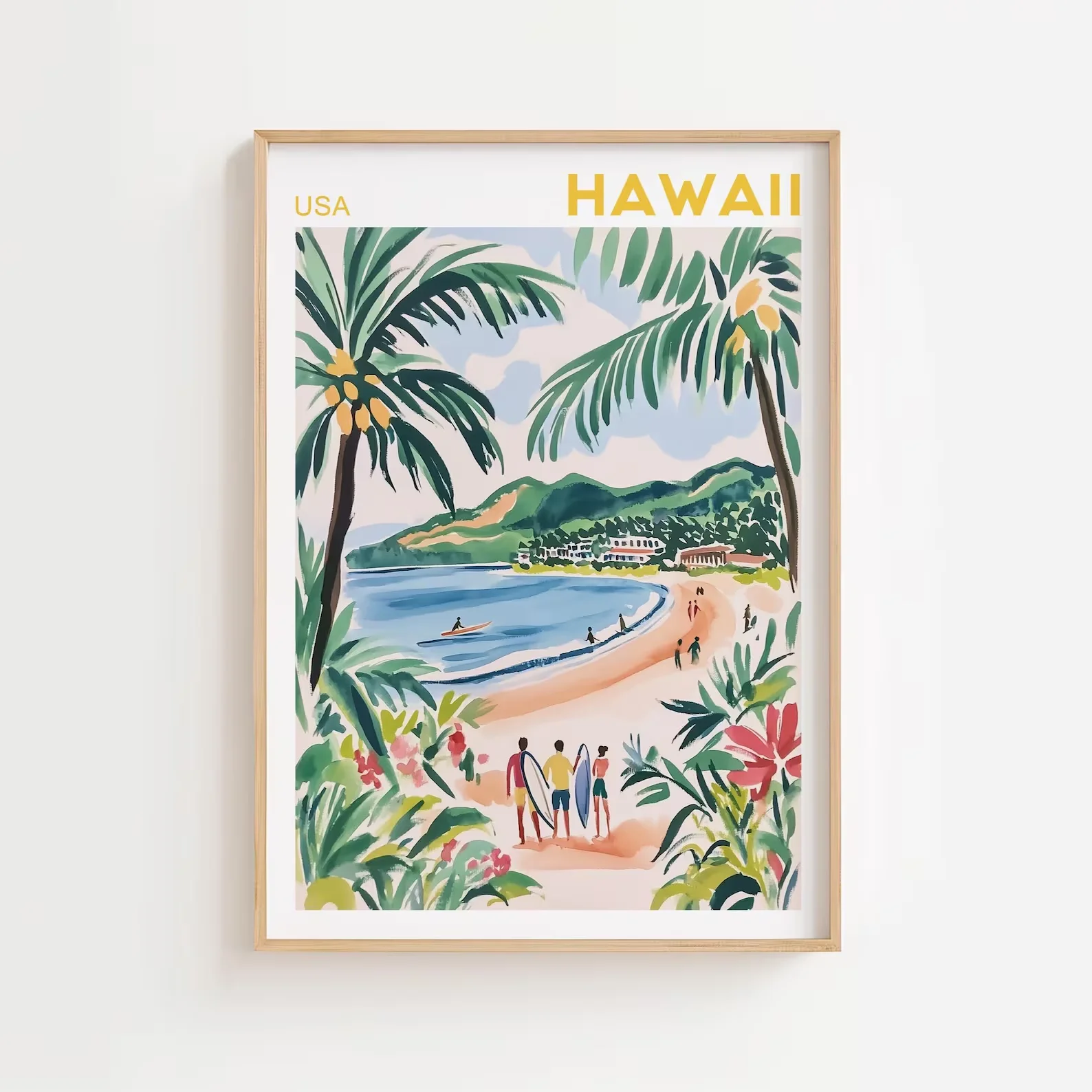 Hawaii Wall Art Gallery Wall Print Surf Wall Art Coastal Wall Art Hawaii Nature Print, Modern Surf Board Print Wall Art Beach