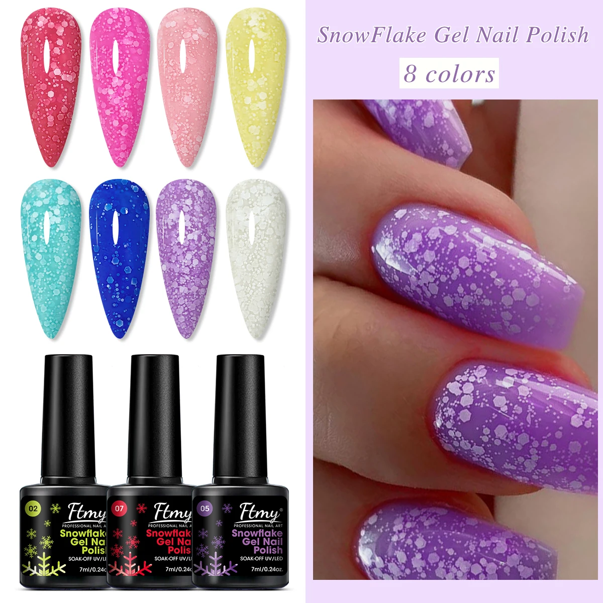 طلاء جل بتأثير ندفة الثلج مع ترتر لامع فلوري ومعطف علوي للثلج - مثالي لفن الأظافر بنفسك في المنزل أو صالون M #5