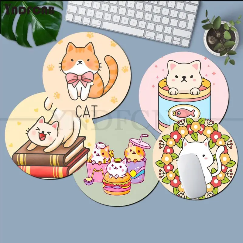 

Cartoon Cute Cat Mousepad Round Custom Skin Desktop Desk Kawaii Gaming Accessories Students Writing Pad for PC Mouse Carpet