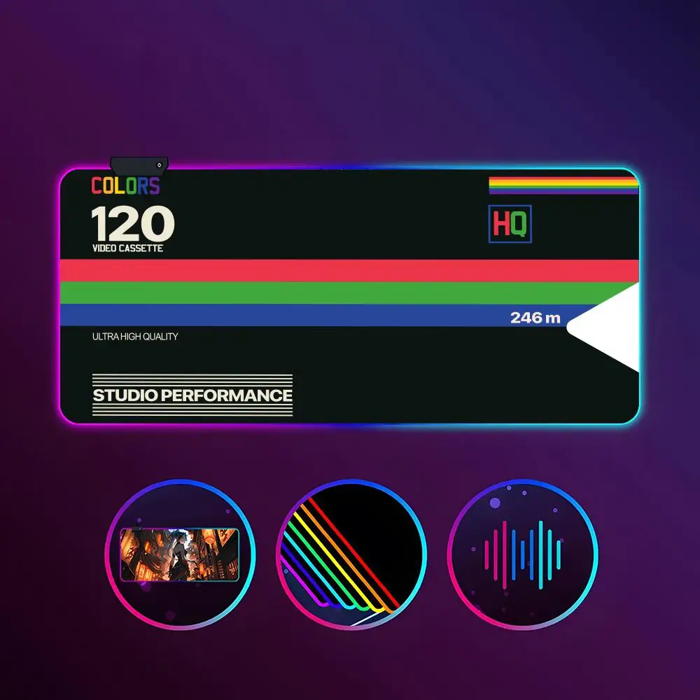 

Retro VHS Style Mouse Pad RGB Luminous 900X400mm Large Table Mat Non-slip Extra Large Game Office Mouse Pad