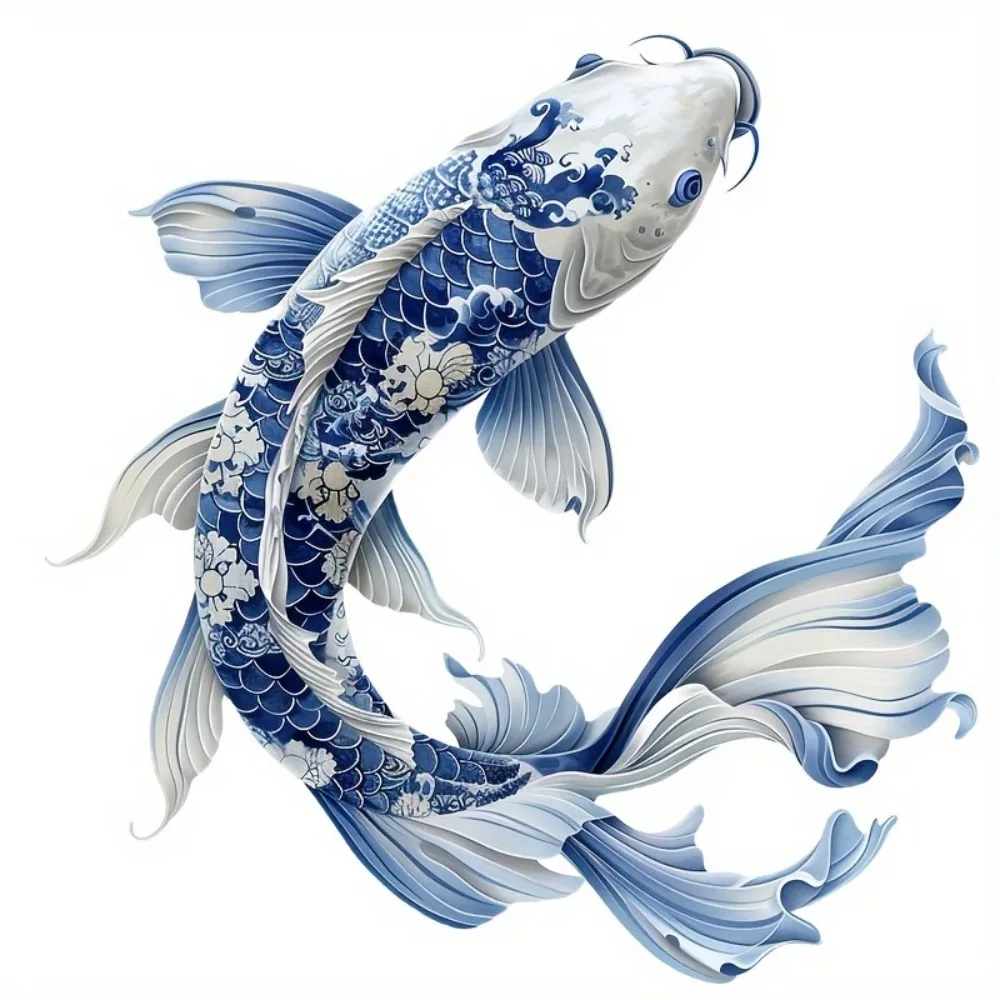 

A Blue And White Ceramic Fish Made from Durable Polyvinyl Chloride for Decorating Motorcycles Car Bumpers Bodies Stickers