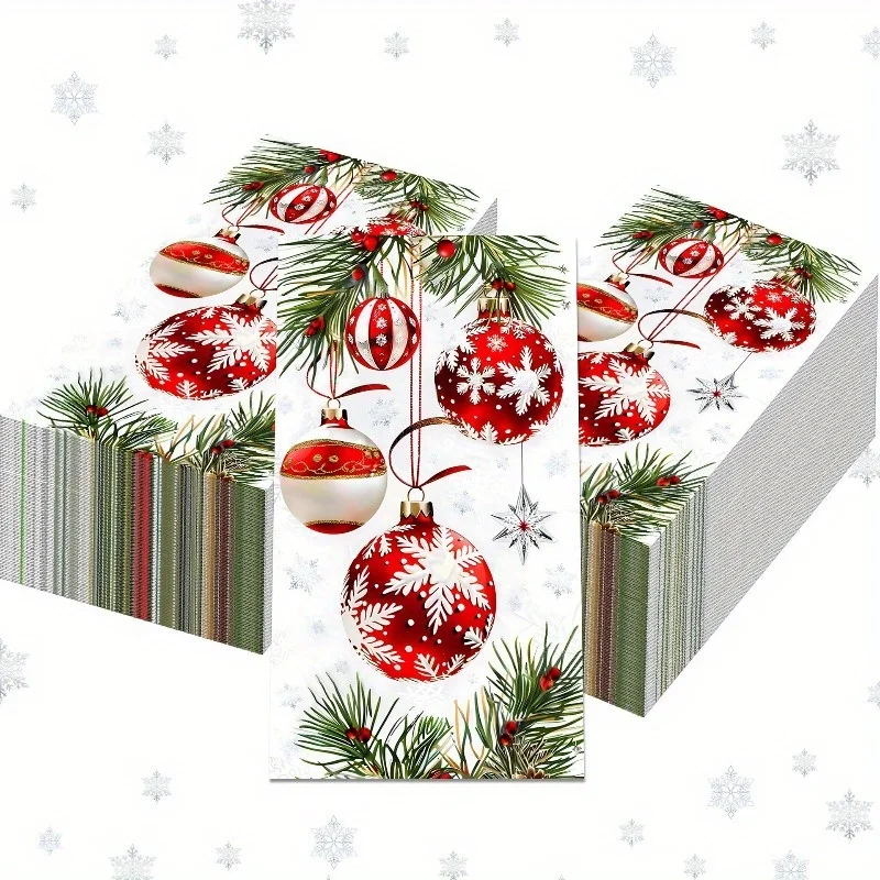 Horaldaily Weihnachts-Einweg-Papier-Servietten, Weihnachtskugeln für Party, Mittagessen, Abendessen, Küche, Badezimmer, Party-Tissue – Detail 5