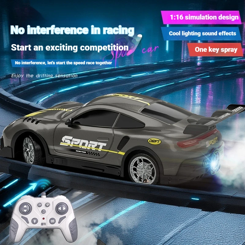 RC Drift Racing Car 1:16 Scale Simulation Electric Car With Spray LED Lights High Speed Toy For Kids Boys Drifting Competition