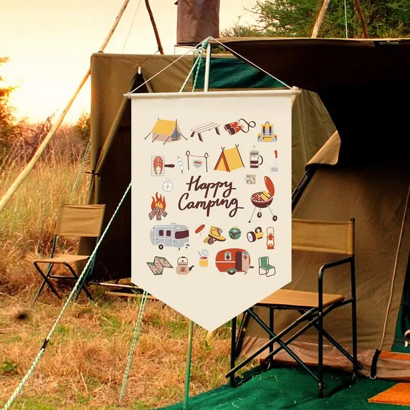 Outdoor Camp Flags Camp Decoration Canvas Hanging Cloth Bunting Home Decorations Camping Banner Spring Travel Kids Room Ornament