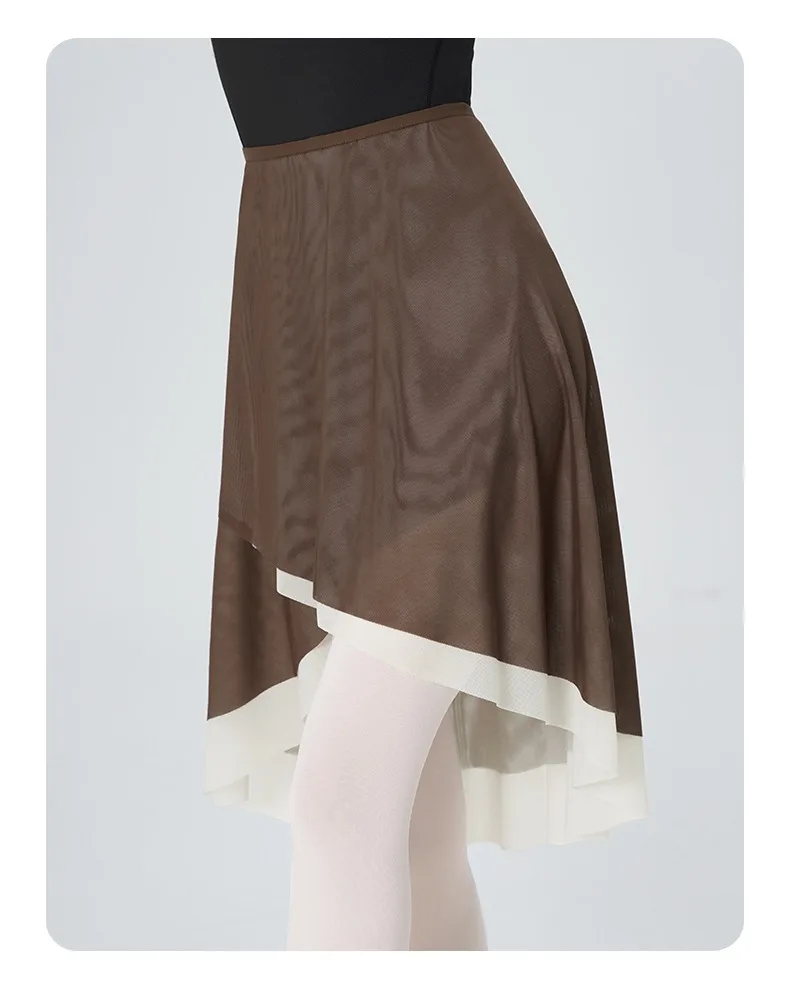Vestido de baile de ballet, falda de media longitud para danza de adultos, falda de red suave de bloque de color de doble capa envuelta en encaje de una pieza para mujer