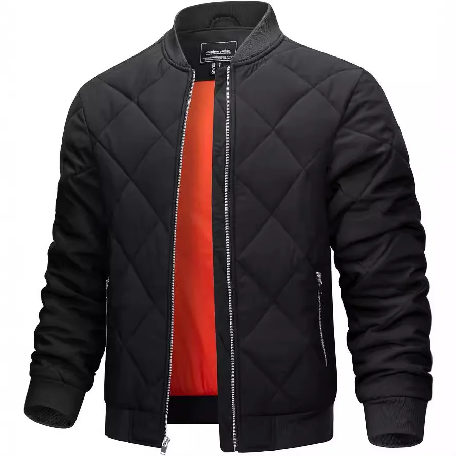 Autumn Winter Lightweight Diamond Stand Collar Padded Jacket Men's Warm Casual Outerwear