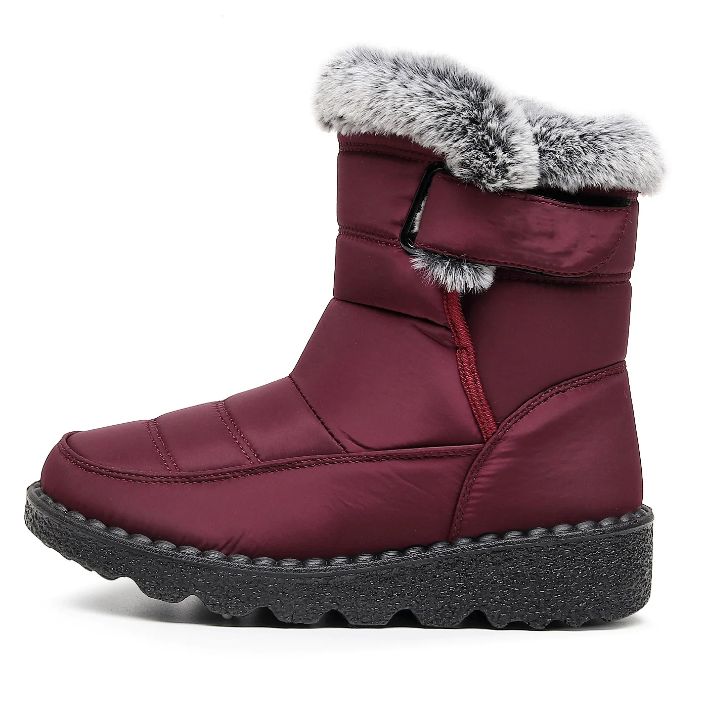 Damen-Winterstiefel bis zur Wadenmitte, wasserdicht, mit Kunstfell gefüttert, mit Klettverschluss, rutschfest, dicke Sohle, warme Outdoor-Stiefel für kaltes Wetter. – Detail 10