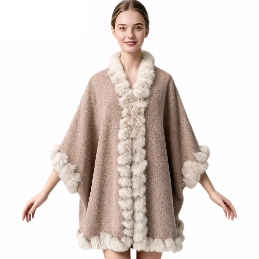 

Fashion Faux Rabbit Fur Winter Women Wraps Long Loose Warm Shawl Outerwear Thick Warm Overcoat
