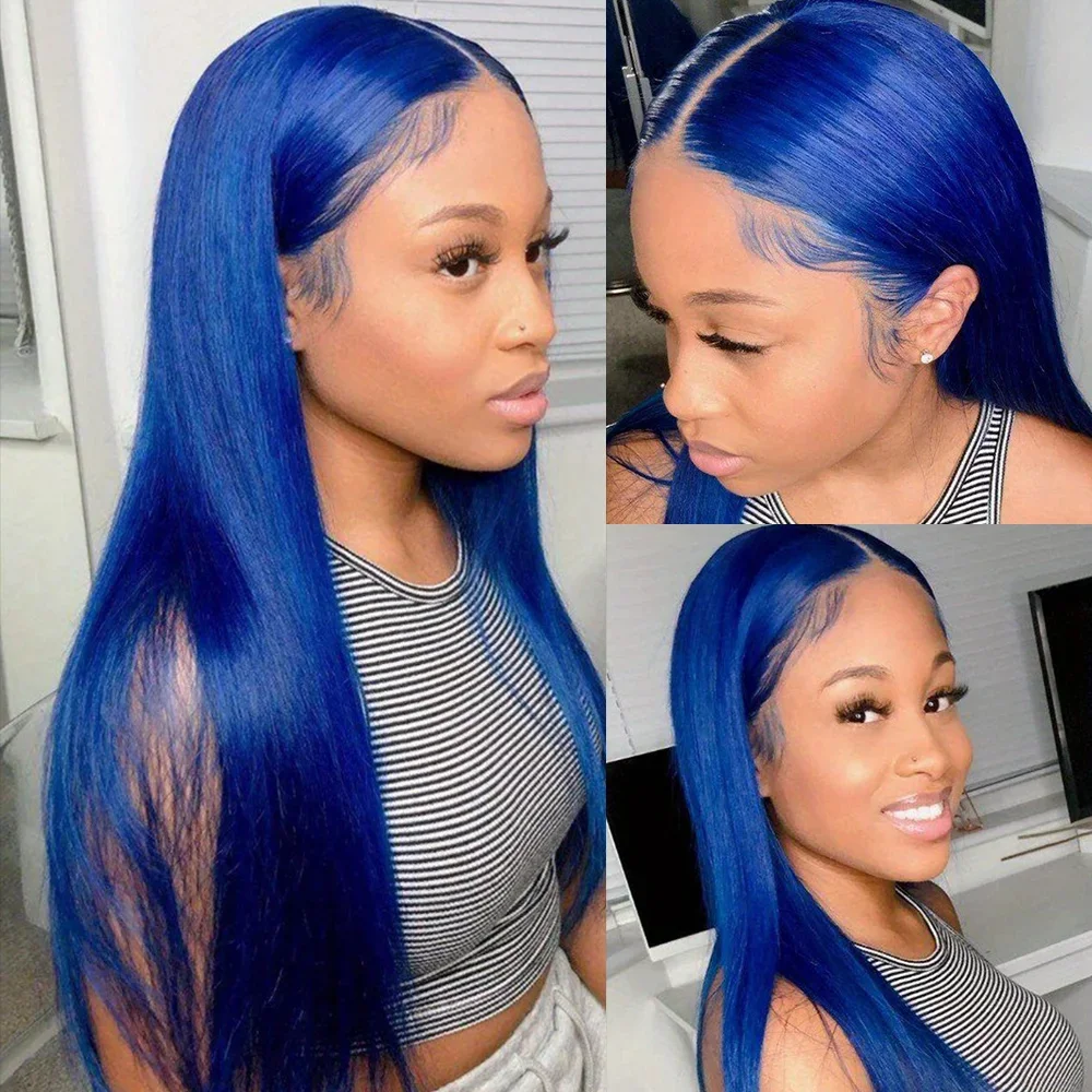 الأزرق الملكي HD شعر مستعار الدانتيل 13x6 شعر الإنسان الأزرق الداكن مستقيم 13x4 الدانتيل الشفاف الجبهة خصلات الشعر المستعار الإنسان قبل قطعها الباروكات البرازيلي #2