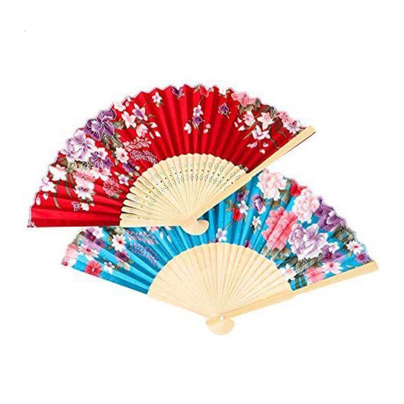 Silk Fan Chinese Japanese Style Folding Home Decoration Vintage Art Craft Gift Party Dance Print Flower Pattern Hand Fan Gift