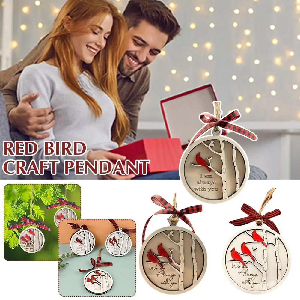 Round Wooden Red Bird Christmas Tree Decoration Pendants Christmas Cardinal Ornaments Wood Red O1Z0