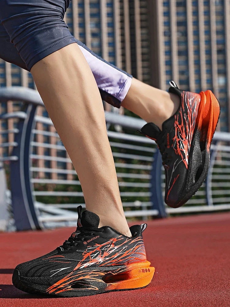 

Black Orange Flame Carbon Plate Running Shoes Breathable Lightweight Professional Marathon Racing Sneakers