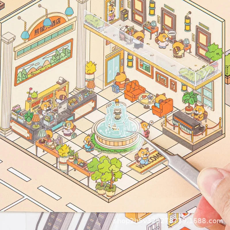 Creative 2.5D Miniature Stickers DIY Pocket Cabin Landscape Scene Pasted Layered Gift Classic Toys Sticker for Kid Children