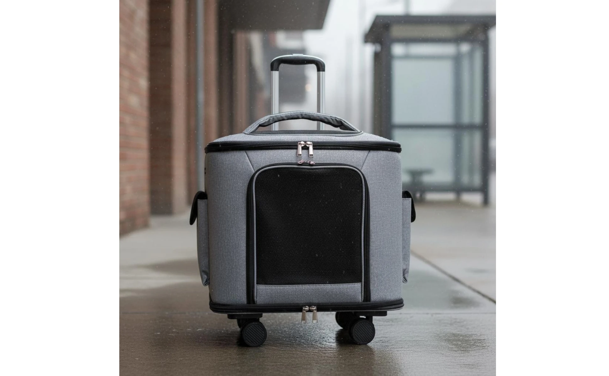 Rolling Pet Carrier Quiet Wheels Feline Carrier Suitcase Feline Travel Bag Multiple Carrying Options Easy to Clean for Outdoor
