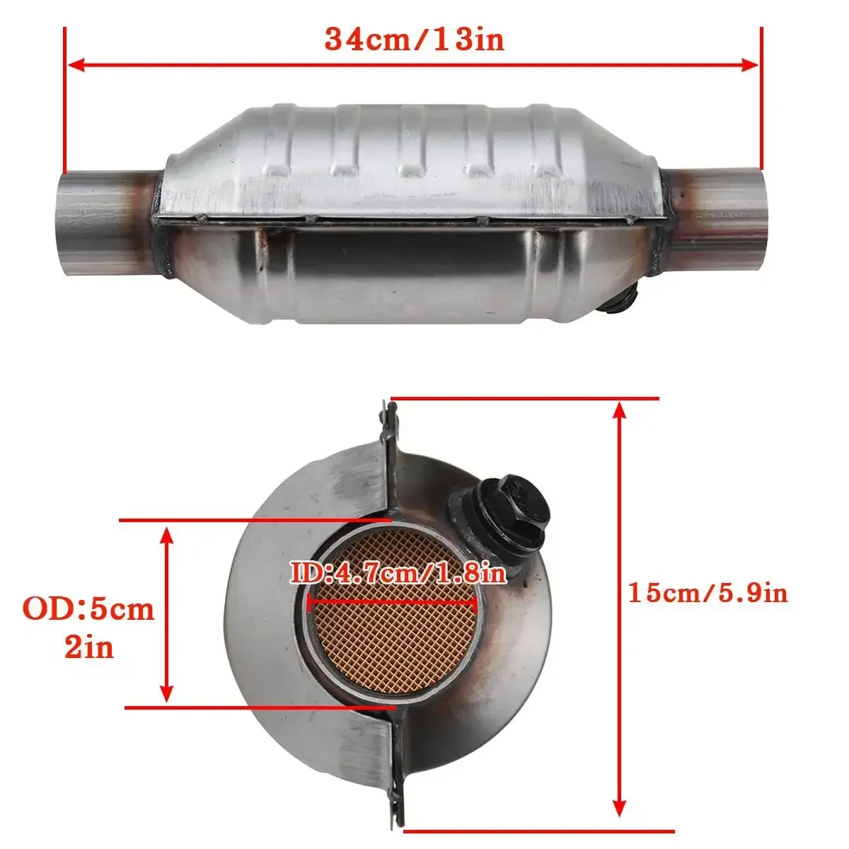

Universal 2" 51mm Catalytic Converter Exhaust System For 2.0L Car Auto Vehicles High Flow Stainless Steel Catalytic Converter