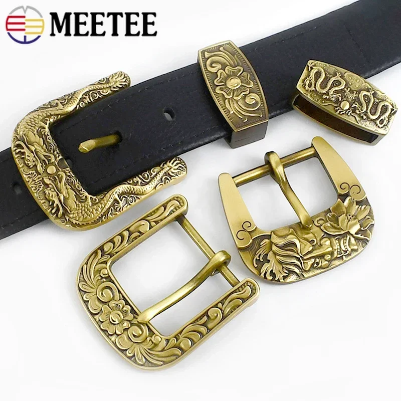 Meetee 40mm Pure Brass Belt Buckle Belts Metal Pin Buckles Jeans Waistband Leather Band Head Loop Clasp DIY Crafts Accessories