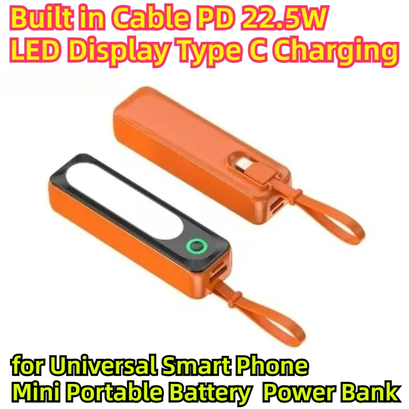 5000mah Built in Cable PD 22.5W LED Display Type C Charging for Universal Smart Phone Mini Portable Battery  Power Bank