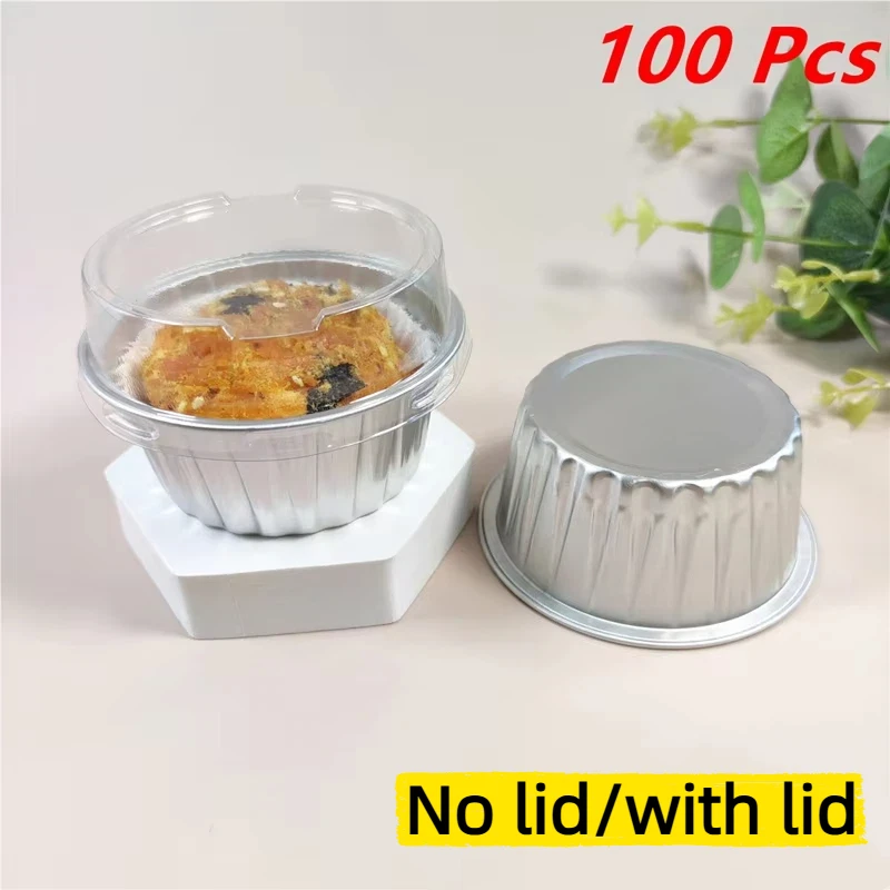 

Aluminum Foil Round Cake Cups With Lids, Colorful Muffin Baking Cups, Non-stick Pudding Molds, Dessert And Pastry Party Supplies