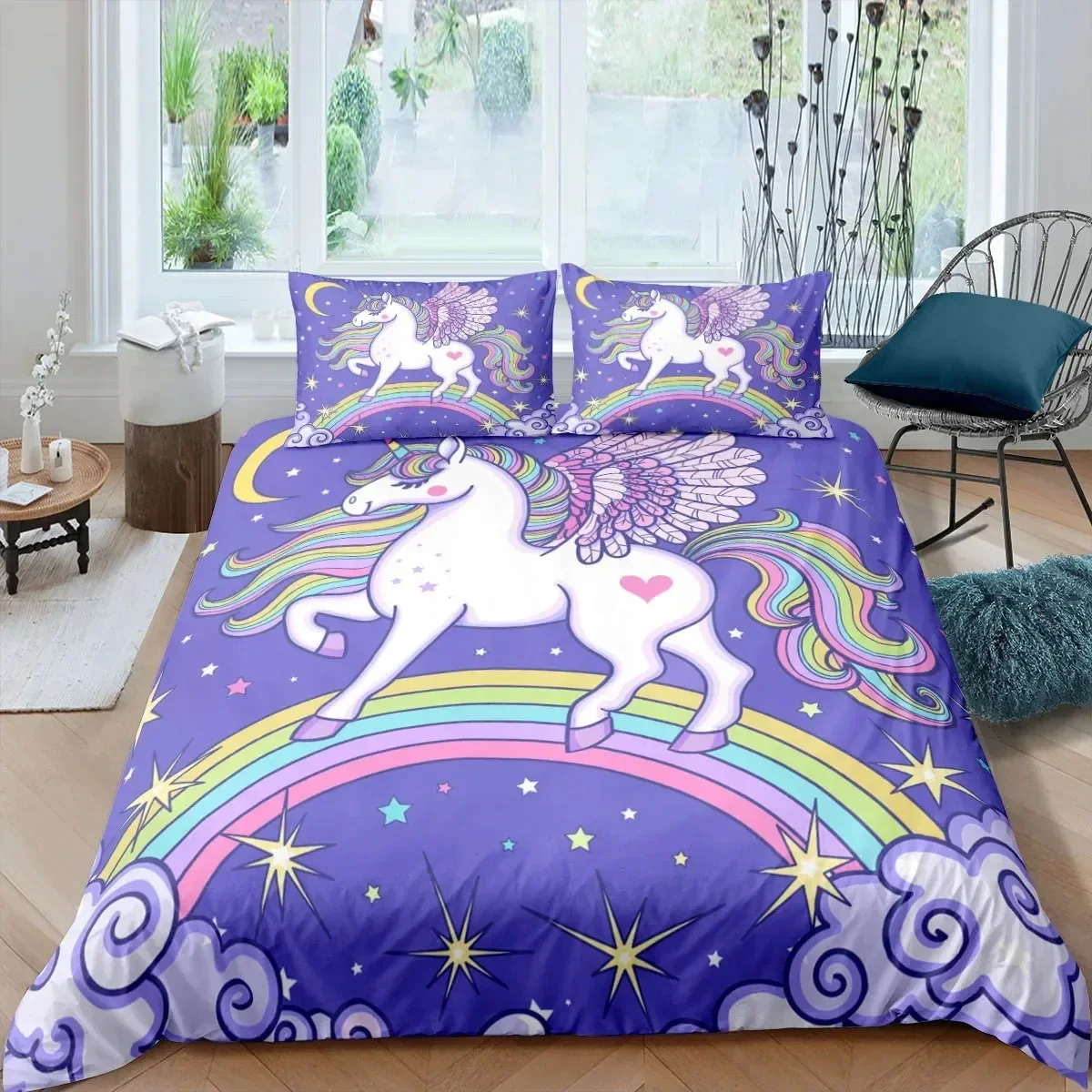 

New Colorful Unicorn Duvet Cover with Pillow Cover Bedding Set Single Double Twin Full Queen King Size Bed Set Bedroom Decor