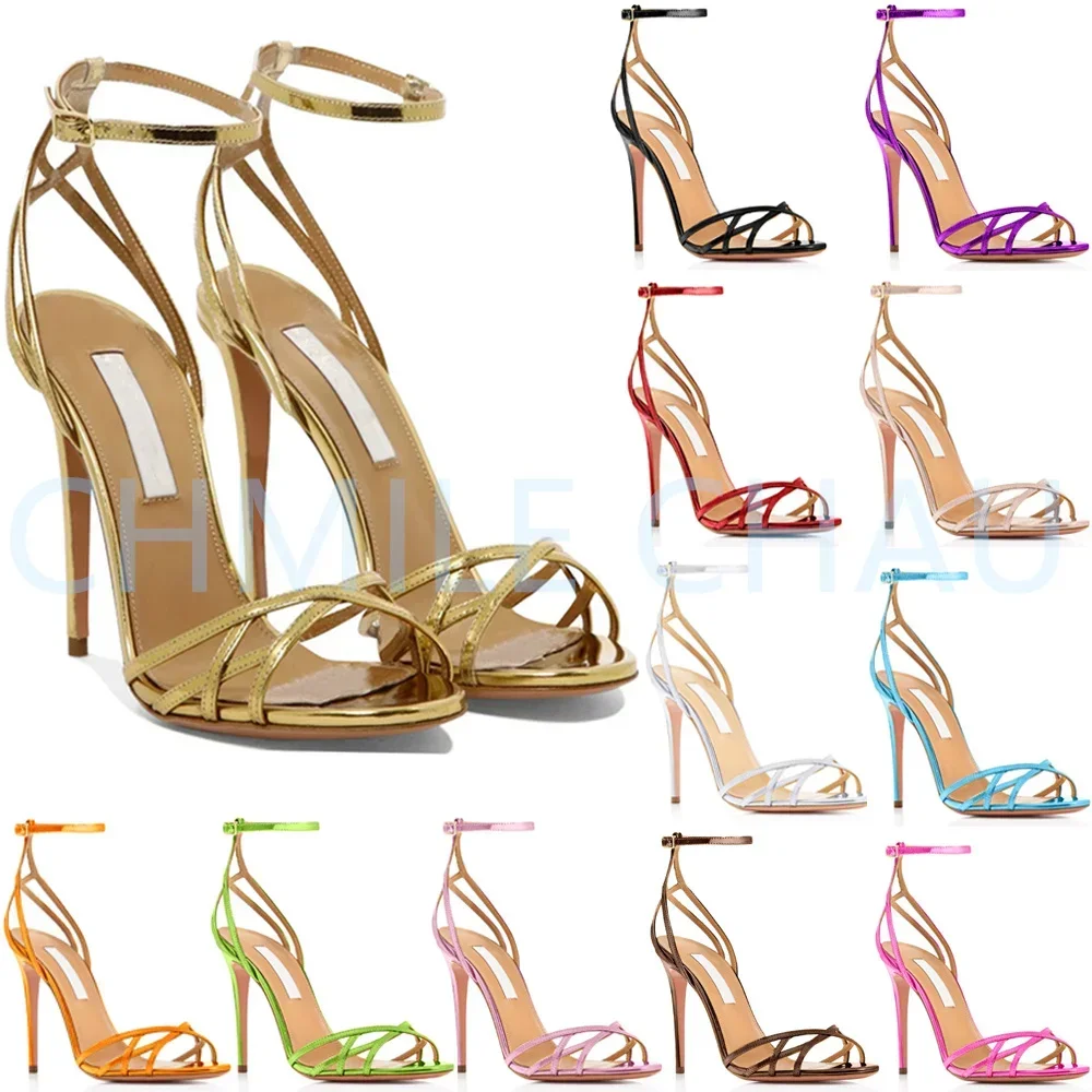 【Measure Your Feet Length Before Order】Women Stiletto High Heel Ankle Strap Sandal Sexy Evening Dress Fashion Lady Shoe 1-CHC-27