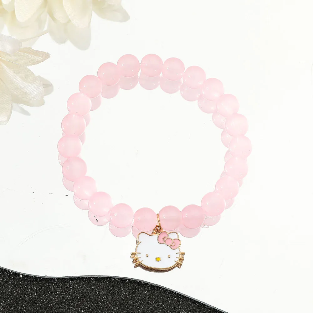 Sanrio Anime HelloKitty Bracelet Handmade Cute Cartoon Figure KT Cat Pendant Accessories Kitty Pendant Bead String Bracelet