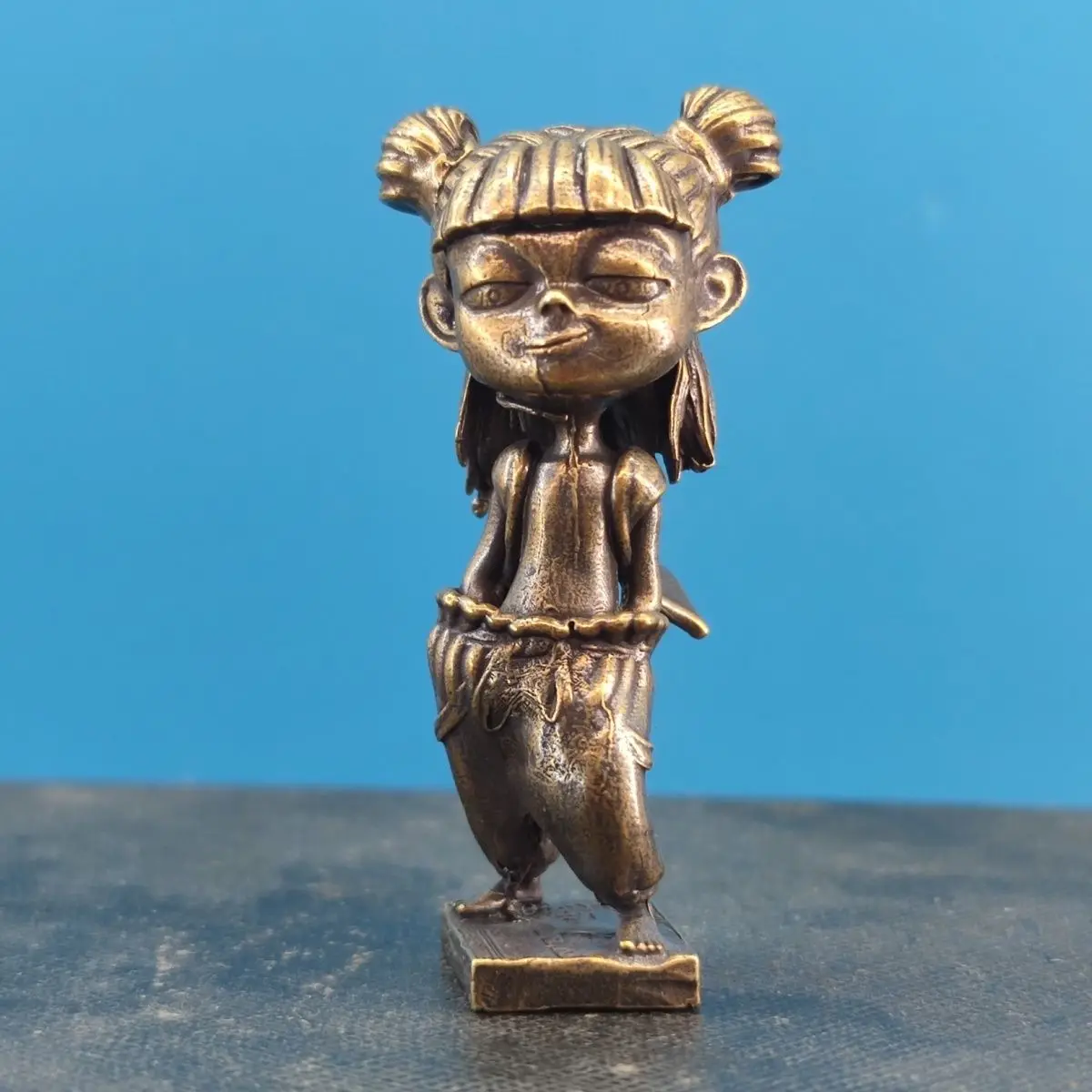 Copper Animated Comic Figurines Statue Models and Ornaments Nezha Car Decoration Craft Gifts 57mm