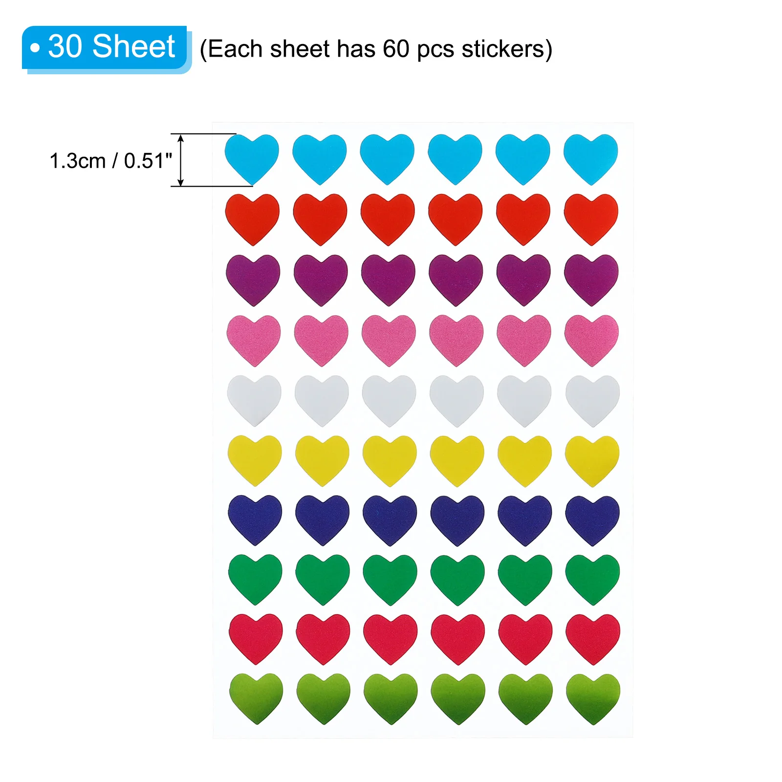 1800Pcs/30Sheets Heart Reward Stickers Foil Sparkling Self Adhesive Colorful Sticker Labels for Office Chart Classroom Party