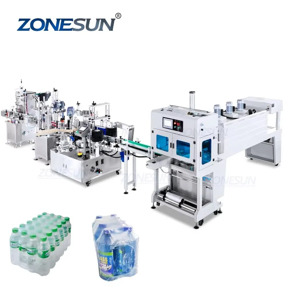 ZONESUN ZS-FAL180Z7 Full Automatic Liquid Bottle Filling Capping Labeling Shrinking Packaging Production Line