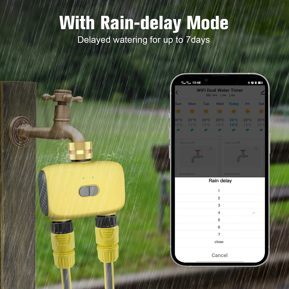 Bluetooth Smart Garden Sprinkler Water Timer 2 Way Rain Delay Timer Programmable Automatic Irrigation Controller Support Alexa