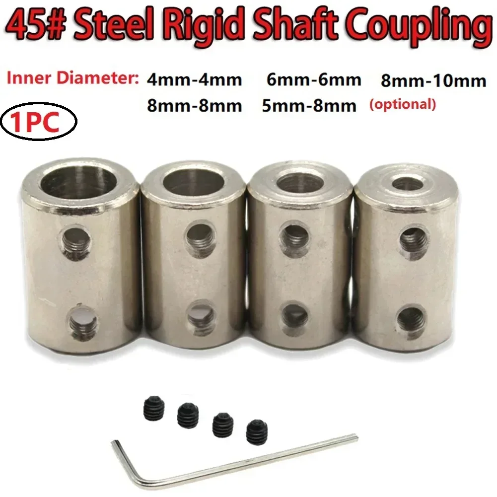 

1set 4mm/5mm/6mm/8mm/10mm 45# Steel Rigid Shaft Coupling Coupler -=Motor -=Transmission -=Connector Sleeve Power Tools