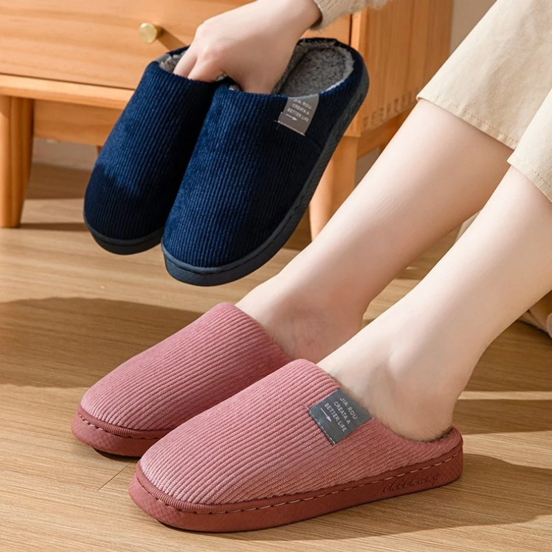 New Women's Men's Casual Thick Soft Bottom Home Slippers Household Plush Slippers Anti-slip Thermal Slippers Indoor Winter Flats
