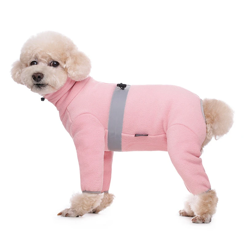 Fleece Closed Belly Dog Clothes Winter Dog Jumpsuit For Small Dogs Male Female 4 Legged Dog Coat Reflective Dog Recovery Suit