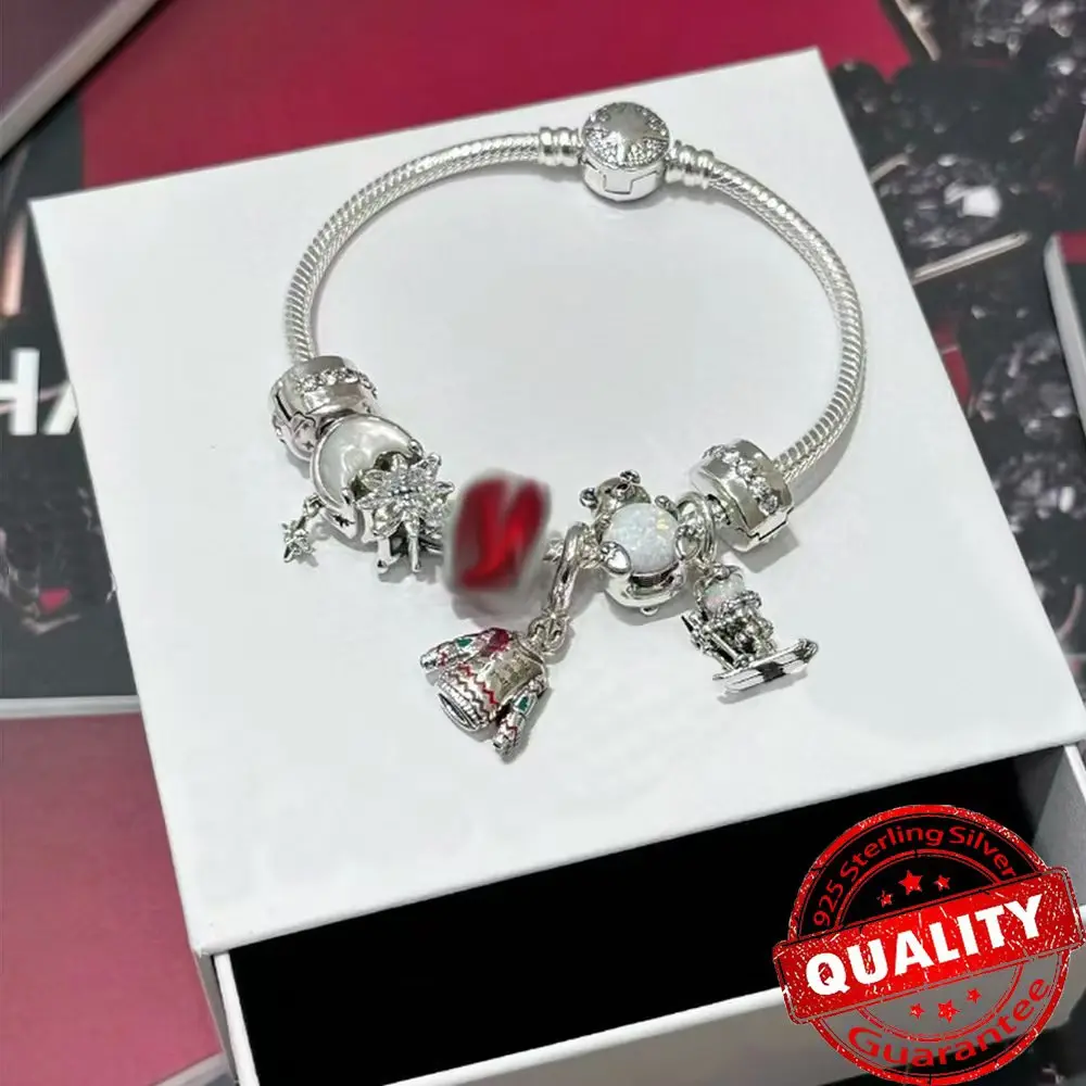 Happy Christmas Sweater Dangle Charm & Polar Bear Beads Fit Original Bracelet DIY 925 Sterling Silver Necklace Pendant Gift