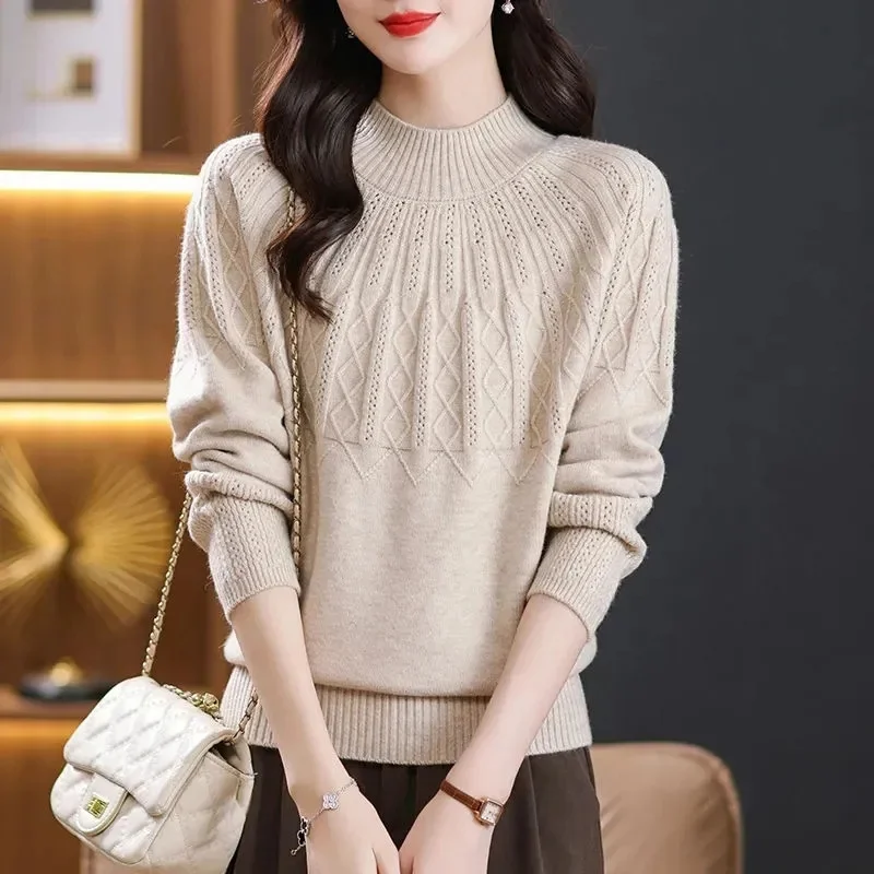 

Women Cashmere Sweater Slim Soft Knitted Jumpers Mockneck Pullovers Solid T-Shirts Semi-Turtleneck Sweaters Women Winter