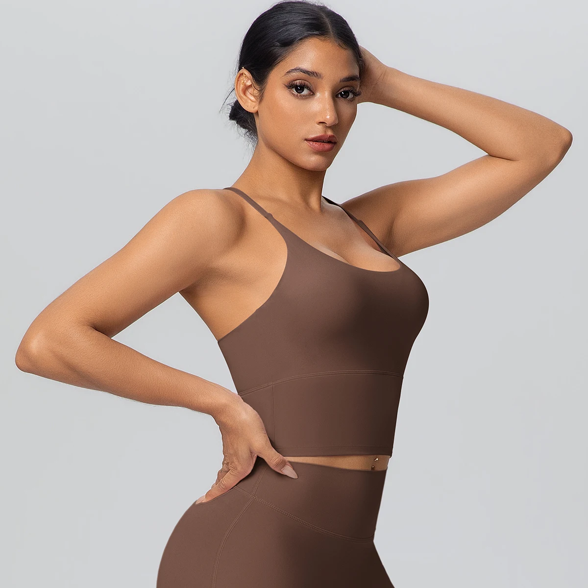 1 Stück Einfarbiger Weicher Rückenfreier Fitness-Yoga-BH für Damen, Hochfester Stoßdämpfender Sport-Top mit Push-Up-Effekt und Brustpolster – Detail 4