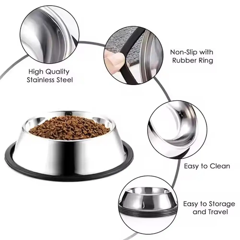 Pet Bowl, Pet Supplies, Cat Food Bowl, Stainless Steel Pet Feeder, Universal For Cats And Dogs, Anti-fall And Easy To Clean U0B9