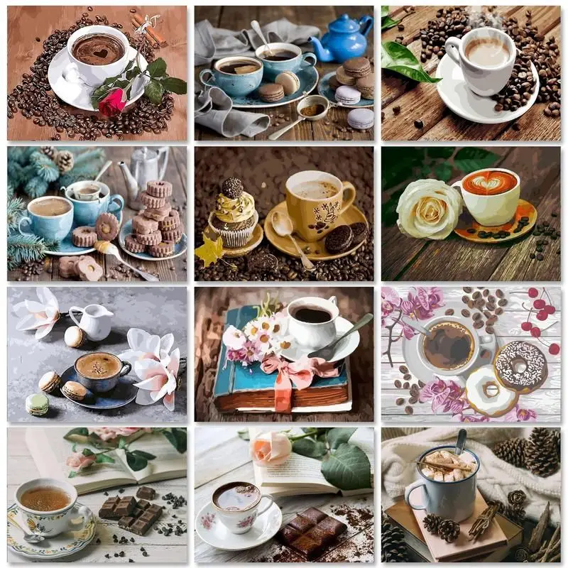 RUOPOTY Frame Picture Diy Painting By Numbers 40x50cm Kits Coffee And Flowers Drawing Coloring By Numbers For Kill Time Diy Idea