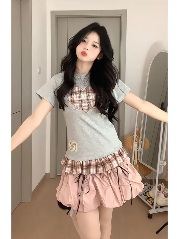 Sweet Fluffy Bloomer Skirt Women's  High Waist A-Line Short Skirt Korean Style Commute Denim Fabric Slimming Effect
