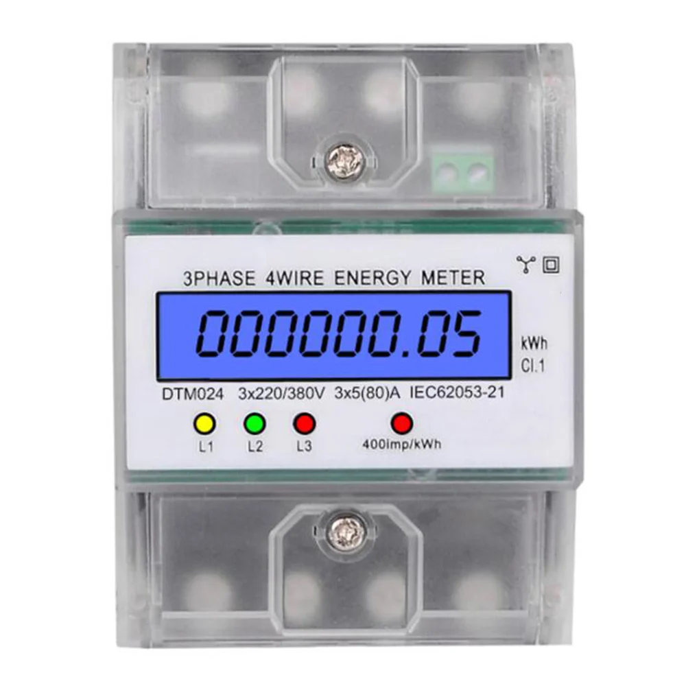 

3 Phase 4 Wire Energy Meter 220/380V 5-80A Energy Consumption KWh Meter DIN Rail Installation Digital Power Meter