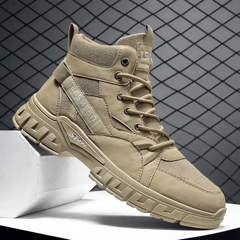 

New Arrival Autumn Solid Color Mid Calf High Top Work Boots Trendy Versatile Stylish Men's Outdoor Sports Locomotive Shoes