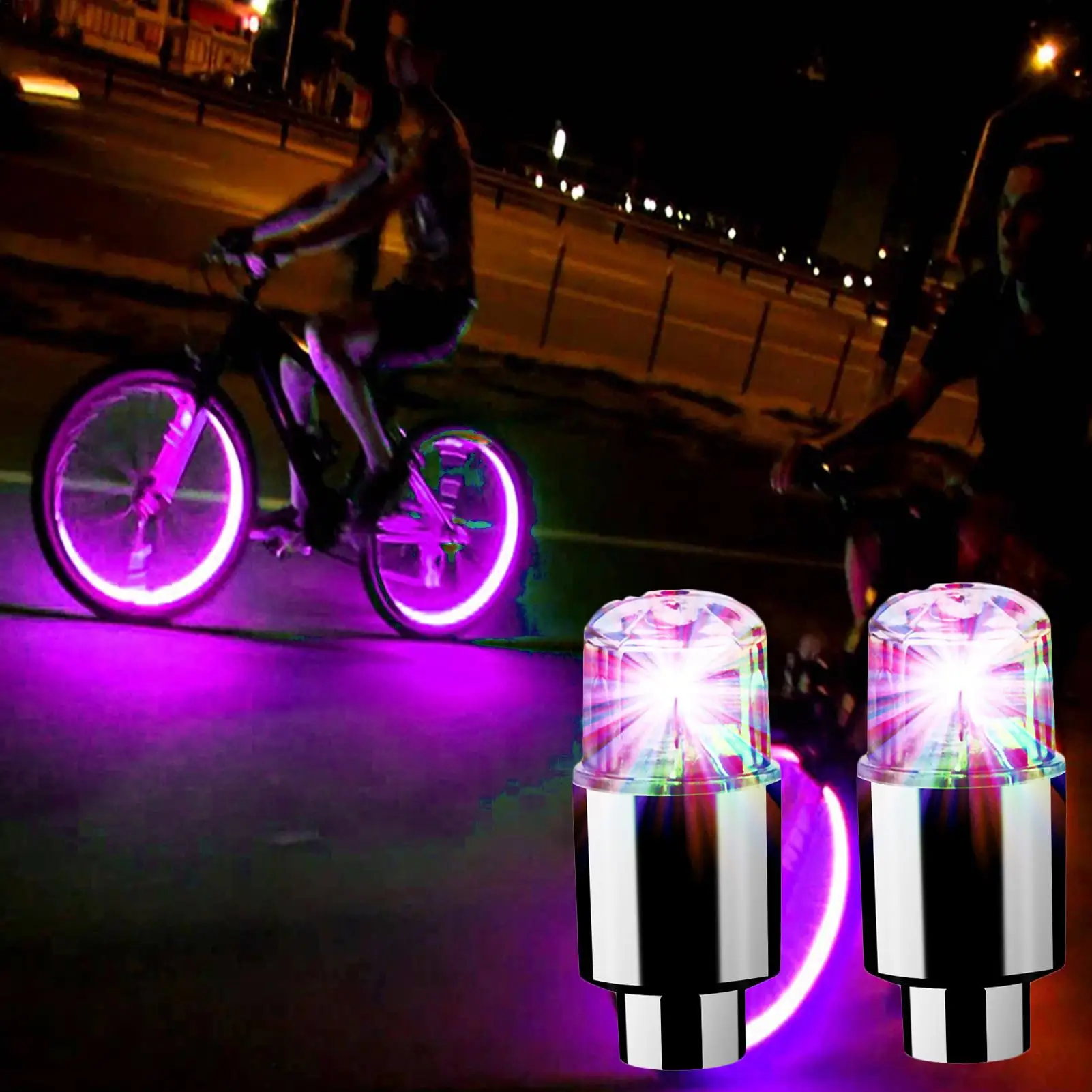 2pcs Car Wheel Led Lights Colorful Tire Decorative Lights Tire Valve Stem Caps Light Tire Valves Colorful Lights For Car Bike