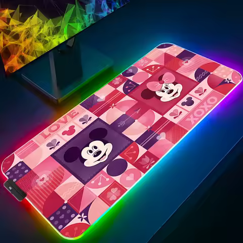 LED Light Mickey and Minne Desk Mat Computer Mousepad Backlight Keyboard mat Table Mause Gaming Mouse Pad RGB Carpet Girl's Gift